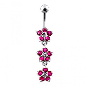 Šperky4U Stříbrný piercing do pupíku, barva tmavě růžová - BP01177-F