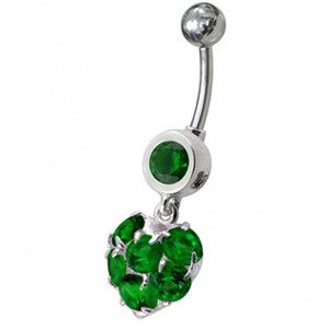 Šperky4U Stříbrný piercing do pupíku, tmavě zelené zirkony - BP01057-E
