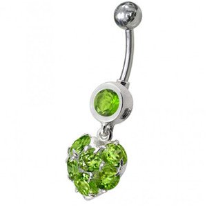 Šperky4U Stříbrný piercing do pupíku, světle zelené zirkony - BP01057-G