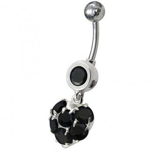 Šperky4U Stříbrný piercing do pupíku, černé zirkony - BP01057-K