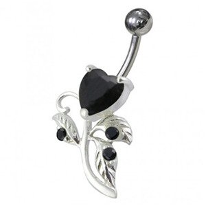 Šperky4U Stříbrný piercing do pupíku, černé zirkony - BP01186-K