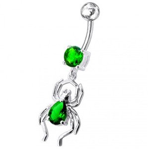 Šperky4U Stříbrný piercing do pupíku, tmavě zelené zirkony - BP01095-E
