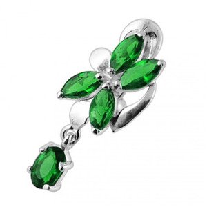 Šperky4U Stříbrný piercing do pupíku, tmavě zelené zirkony - BP01281-E