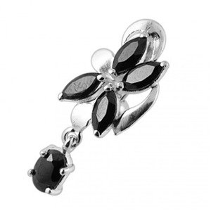 Šperky4U Stříbrný piercing do pupíku, černé zirkony - BP01281-K