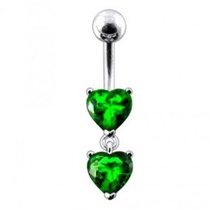 Šperky4U Stříbrný piercing do pupíku, tmavě zelené zirkony - BP01258-E