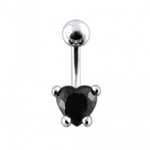Šperky4U Stříbrný piercing do pupíku, černý zirkon - BP01205-K