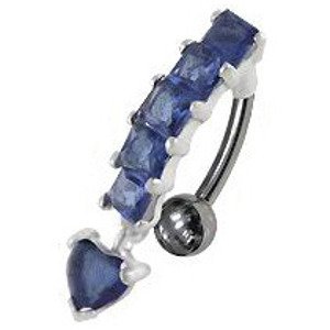 Šperky4U Stříbrný piercing do pupíku, tmavě modré  zirkony - BP01190-B