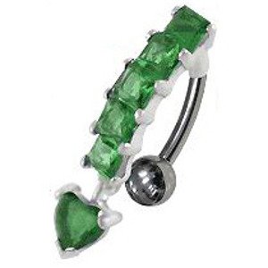 Šperky4U Stříbrný piercing do pupíku, tmavě zelené zirkony - BP01190-E