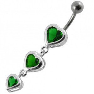 Šperky4U Stříbrný piercing do pupíku, tmavě zelené zirkony - BP01266-E