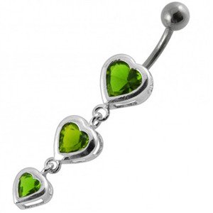 Šperky4U Stříbrný piercing do pupíku, světle zelené zirkony - BP01266-G