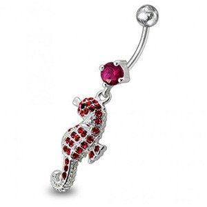 Šperky4U Stříbrný piercing do pupíku, červené zirkony - BP01096-R