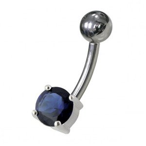 Šperky4U Stříbrný piercing do pupíku, kulatý tmavě modrý zirkon - BP01146-B