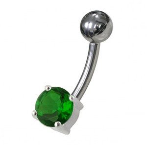 Šperky4U Stříbrný piercing do pupíku, kulatý tmavě zelený zirkon - BP01146-E