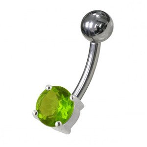 Šperky4U Stříbrný piercing do pupíku, kulatý světle zelený zirkon - BP01146-G