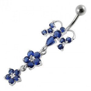 Šperky4U Stříbrný piercing do pupíku, tmavě modré zirkony - BP01192-B