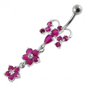 Šperky4U Stříbrný piercing do pupíku, tmavě růžové zirkony - BP01192-F