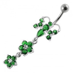 Šperky4U Stříbrný piercing do pupíku, tmavě zelené zirkony - BP01192-E