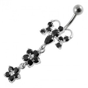 Šperky4U Stříbrný piercing do pupíku, černé zirkony - BP01192-K