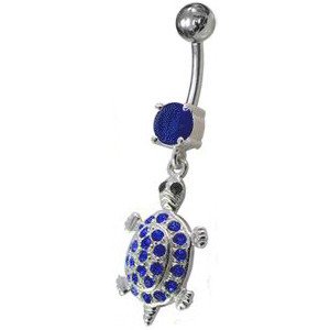 Šperky4U Stříbrný piercing do pupíku, tmavě modré zirkony - BP01247-B