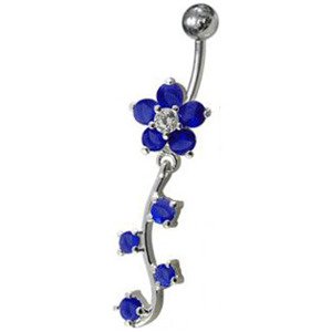 Šperky4U Stříbrný piercing do pupíku, tmavě modré zirkony - BP01214-B