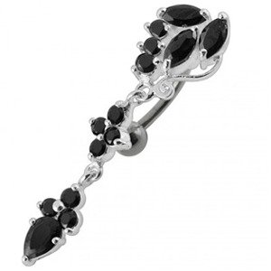 Šperky4U Stříbrný piercing do pupíku, černé zirkony - BP01132-K
