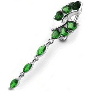 Šperky4U Stříbrný piercing do pupíku, tmavě zelené zirkony - BP01251-E