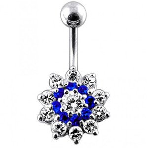 Šperky4U Stříbrný piercing do pupíku, barva zirkonů čirá/tmavě modrá - BP01099-CB