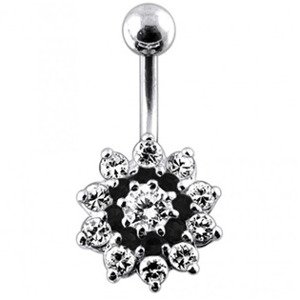 Šperky4U Stříbrný piercing do pupíku, barva zirkonů čirá/černá - BP01099-CK