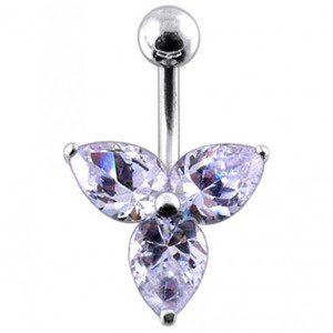 Šperky4U Stříbrný piercing do pupíku - kytička, světle fialové zirkony - BP01023-TZ