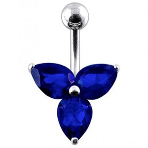 Šperky4U Stříbrný piercing do pupíku - kytička, tmavě modré zirkony - BP01023-B