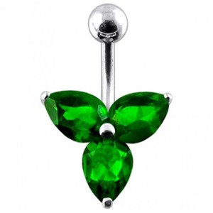 Šperky4U Stříbrný piercing do pupíku - kytička, tmavě zelené zirkony - BP01023-E
