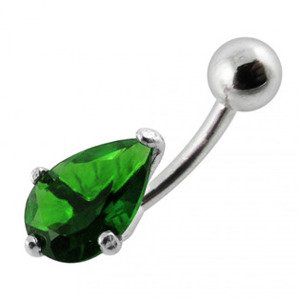 Šperky4U Stříbrný piercing do pupíku - kapka, tmavě zelený zirkon - BP01010-E