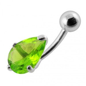 Šperky4U Stříbrný piercing do pupíku - kapka, světle zelený zirkon - BP01010-G