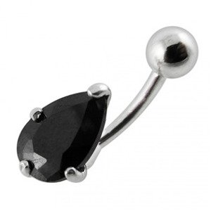 Šperky4U Stříbrný piercing do pupíku - kapka, černý zirkon - BP01010-K