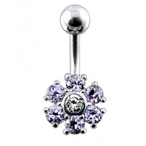 Šperky4U Stříbrný piercing do pupíku, barva zirkonů čirá/sv. fialová - BP01014-CTZ