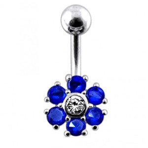 Šperky4U Stříbrný piercing do pupíku, barva zirkonů čirá/tmavě modrá - BP01014-CB