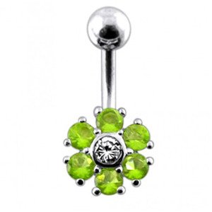 Šperky4U Stříbrný piercing do pupíku, barva zirkonů čirá/sv. zelená - BP01014-CG