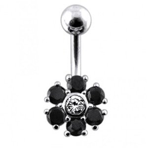 Šperky4U Stříbrný piercing do pupíku, barva zirkonů čirá/černá - BP01014-CK