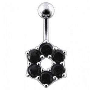 Šperky4U Stříbrný piercing do pupíku - kytička, černé zirkony - BP01016-K