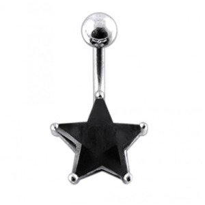 Šperky4U Stříbrný piercing do pupíku - hvězda, černý zirkon - BP01019-K