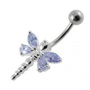 Šperky4U Stříbrný piercing do pupíku - vážka, barva světle fialová - BP01188-LV
