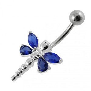 Šperky4U Stříbrný piercing do pupíku - vážka, barva tm. modrá - BP01188-B