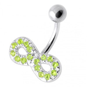 Šperky4U Stříbrný piercing do pupíku, světle zelené zirkony - BP01021-G