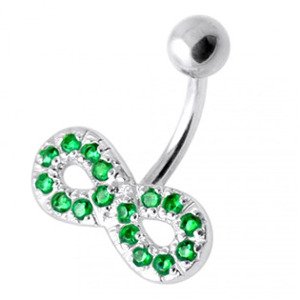 Šperky4U Stříbrný piercing do pupíku, tmavě zelené zirkony - BP01021-E