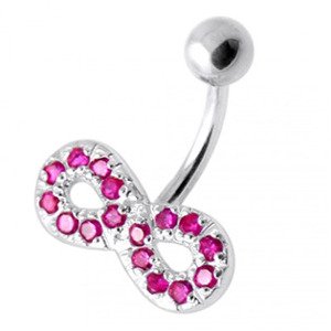 Šperky4U Stříbrný piercing do pupíku, tmavě růžové zirkony - BP01021-F