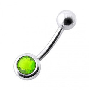 Šperky4U Stříbrný piercing do pupíku, světle zelený zirkon - BP01024-G