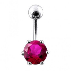Šperky4U Stříbrný piercing do pupíku, tmavě růžový zirkon - BP01025-F
