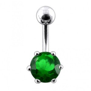 Šperky4U Stříbrný piercing do pupíku, tmavě zelený zirkon - BP01025-E