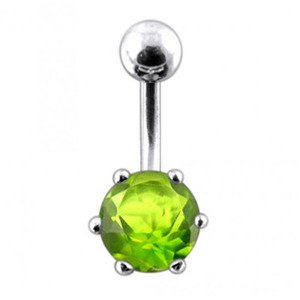 Šperky4U Stříbrný piercing do pupíku, světle zelený zirkon - BP01025-G