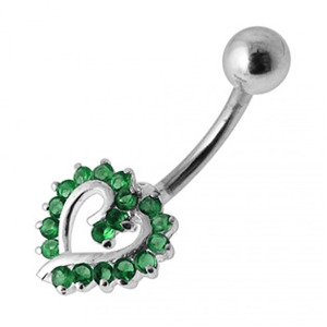 Šperky4U Stříbrný piercing do pupíku srdíčko, tmavě zelené zirkony - BP01026-E